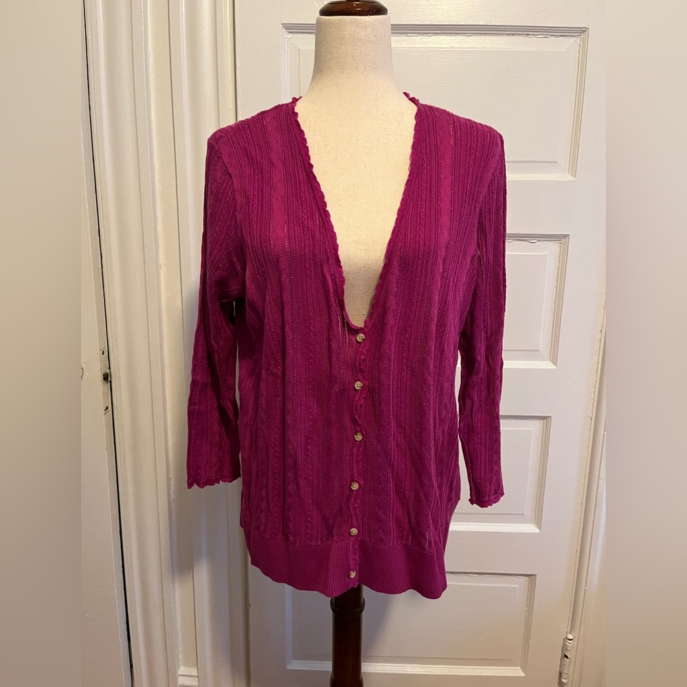 Lauren 1X  purple  pointelle cardigan